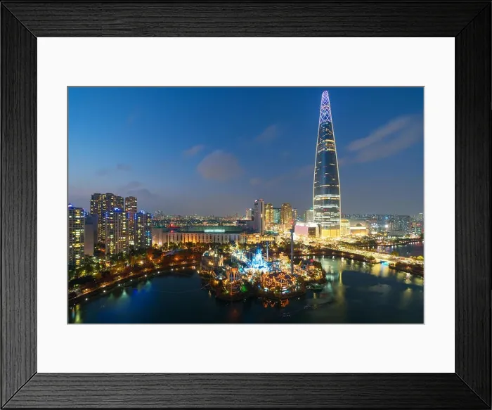 Framed Print : South Korea skyline of Seoul, The best view of South Korea with Lotte world mall at Jamsil in Seoul Framed Print : South Korea skyline of Seoul, The best view of South Korea with Lotte world mall at Jamsil in Seoul