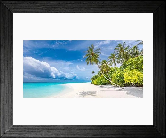 Framed Print : Maldives paradise tropical beach. Amazing view, blue turquoise lagoon water, palm trees and white sandy beach. Luxury travel vacation destination Framed Print : Maldives paradise tropical beach. Amazing view, blue turquoise lagoon water, palm trees and white sandy beach. Luxury travel vacation destination