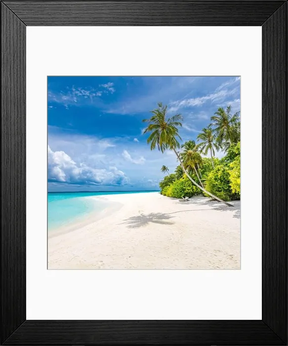 Framed Print : Maldives paradise tropical beach. Amazing view, blue turquoise lagoon water, palm trees and white sandy beach. Luxury travel vacation destination Framed Print : Maldives paradise tropical beach. Amazing view, blue turquoise lagoon water, palm trees and white sandy beach. Luxury travel vacation destination