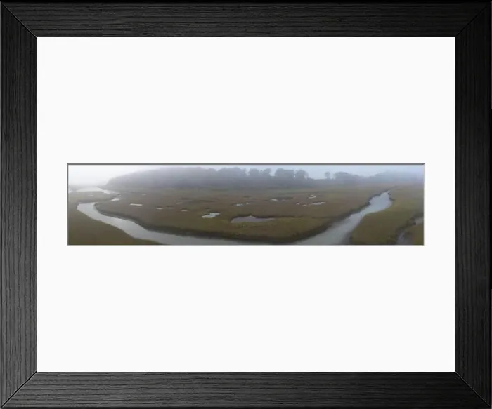 Framed Print : Channels meander through a foggy salt marsh in Pleasant Bay, Cape Cod, Massachusetts. This wetland habitat is vital feeding grounds for wildlife Framed Print : Channels meander through a foggy salt marsh in Pleasant Bay, Cape Cod, Massachusetts. This wetland habitat is vital feeding grounds for wildlife