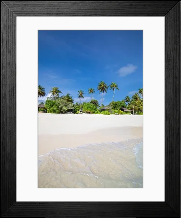 Framed Print : Tropical nature, exotics beach landscape. Paradise island, coast. Calm ocean water under soft blue sky. Tranquil nature Framed Print : Tropical nature, exotics beach landscape. Paradise island, coast. Calm ocean water under soft blue sky. Tranquil nature