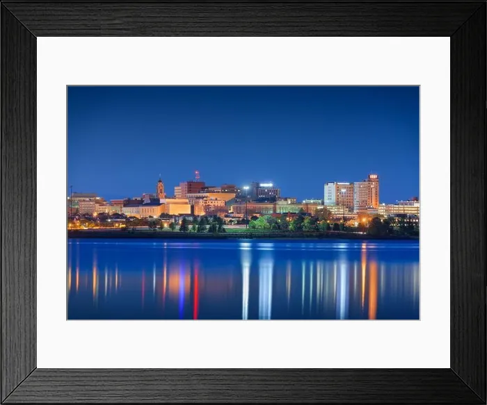 Framed Print : Portland, Maine, USA downtown skyline from Back Cove at twilight Framed Print : Portland, Maine, USA downtown skyline from Back Cove at twilight
