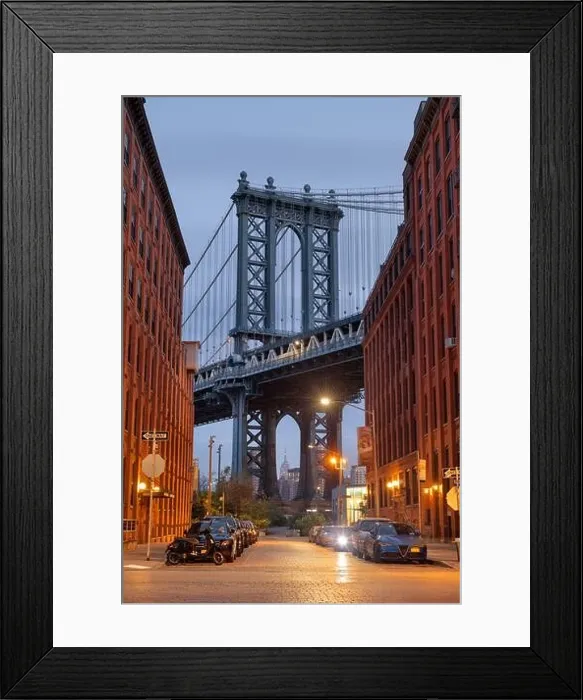 Framed Print : Cityscape of Manhattan Bridge from Brooklyn in New York City at twilight Framed Print : Cityscape of Manhattan Bridge from Brooklyn in New York City at twilight