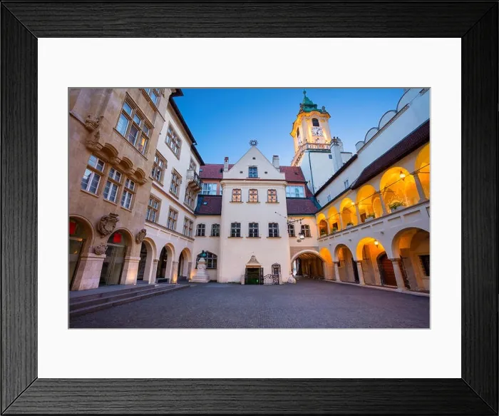Framed Print : Old Town Hall in Bratislava. Image of Town Hall Buildings and Clock Tower of Main City Square in Old Town Bratislava, Slovakia Framed Print : Old Town Hall in Bratislava. Image of Town Hall Buildings and Clock Tower of Main City Square in Old Town Bratislava, Slovakia