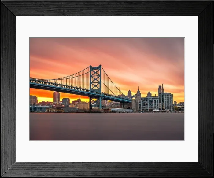 Framed Print : Philadelphia, Pennsylvania, USA skyline on the Delaware river with Ben Franklin Bridge at dusk Framed Print : Philadelphia, Pennsylvania, USA skyline on the Delaware river with Ben Franklin Bridge at dusk