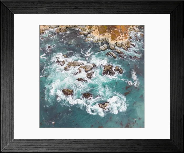 Framed Print : The cold, nutrient-rich waters of the North Pacific Ocean wash against the rocky and scenic coastline of Northern California not far from Monterey