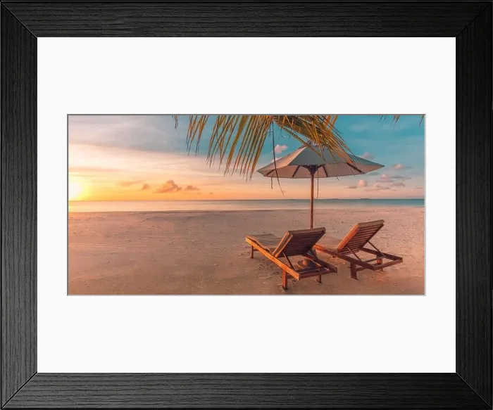 Framed Print : Beautiful relax beach. Chairs on the sandy beach near the sea. Summer holiday and vacation concept for tourism. Inspirational tropical landscape Framed Print : Beautiful relax beach. Chairs on the sandy beach near the sea. Summer holiday and vacation concept for tourism. Inspirational tropical landscape