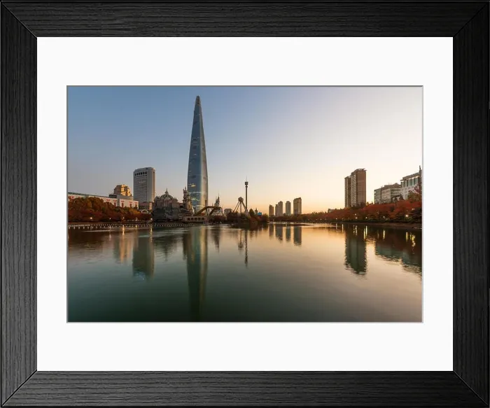 Framed Print : Autumn landscape at lotte world in morning in Seoul city, South Korea Framed Print : Autumn landscape at lotte world in morning in Seoul city, South Korea