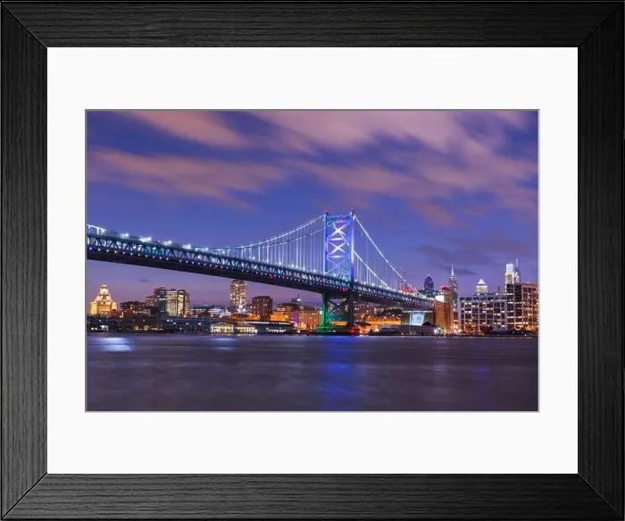 Framed Print : Philadelphia, Pennsylvania, USA skyline on the Delaware river with Ben Franklin Bridge at night Framed Print : Philadelphia, Pennsylvania, USA skyline on the Delaware river with Ben Franklin Bridge at night