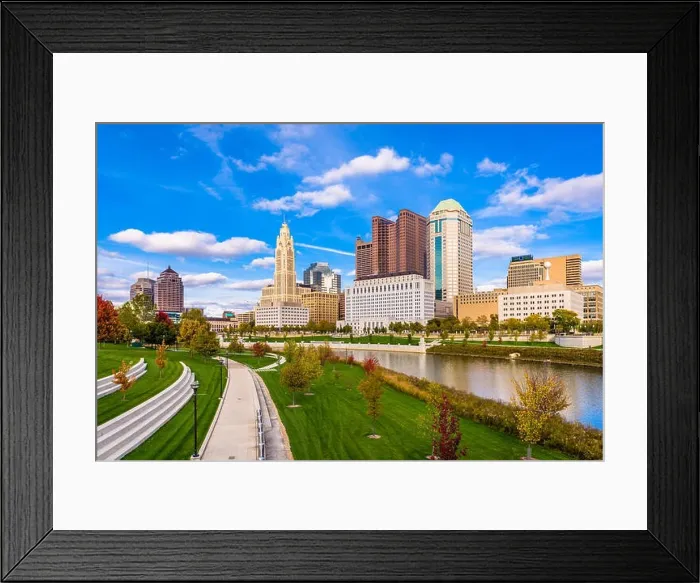 Framed Print : Columbus, Ohio, USA downtown skyline over the Scioto River Framed Print : Columbus, Ohio, USA downtown skyline over the Scioto River