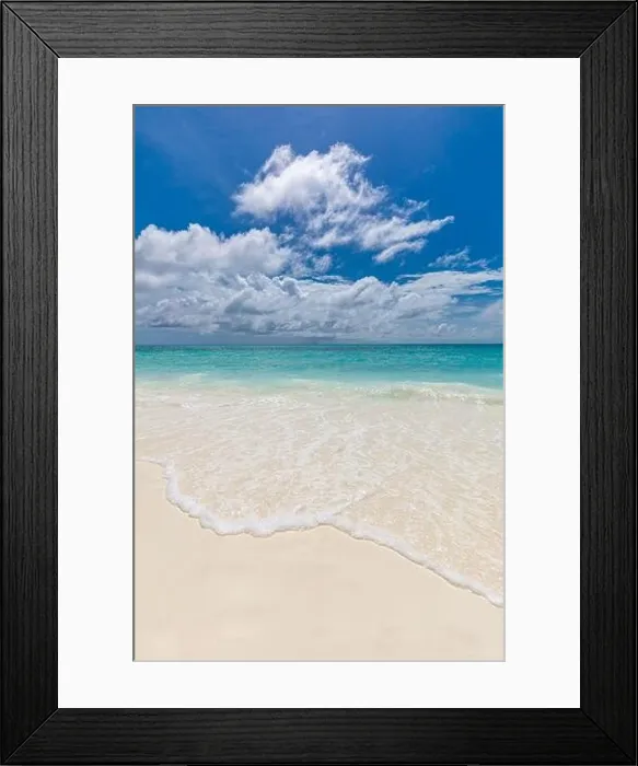 Framed Print : Beach and tropical sea. Relaxing waves splashing with foam on soft white sand. Endless seascape and horizon. Calmness nature landscape under blue sky Framed Print : Beach and tropical sea. Relaxing waves splashing with foam on soft white sand. Endless seascape and horizon. Calmness nature landscape under blue sky
