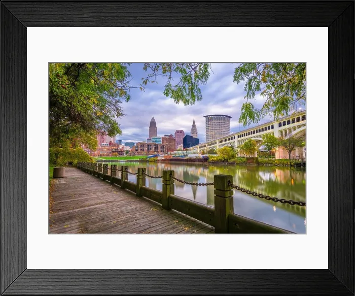 Framed Print : Cleveland, Ohio, USA downtown skyline on the Cuyahoga River at dusk Framed Print : Cleveland, Ohio, USA downtown skyline on the Cuyahoga River at dusk