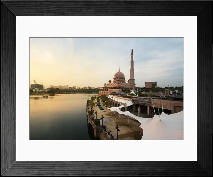Framed Print : Putrajaya mosque between sunset in Kuala Lumpur, Malaysia. Pink mosque in Kuala Lumpur, Malaysia. Asia Framed Print : Putrajaya mosque between sunset in Kuala Lumpur, Malaysia. Pink mosque in Kuala Lumpur, Malaysia. Asia
