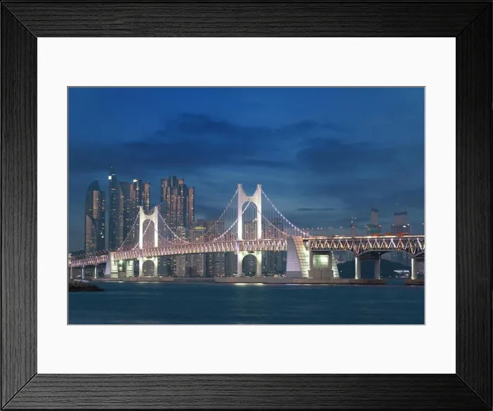Framed Print : Gwangan Bridge with Busan city in background at Busan, South Korea Framed Print : Gwangan Bridge with Busan city in background at Busan, South Korea
