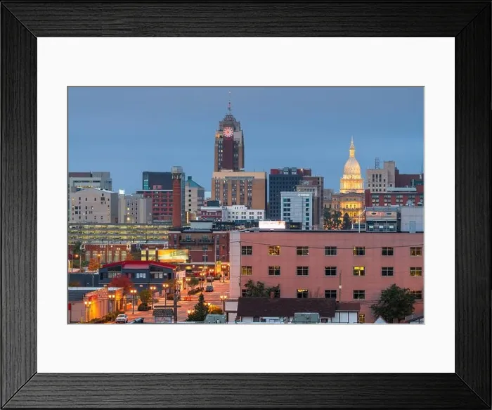 Framed Print : Lansing, Michigan, USA downtown city skyline at twilight Framed Print : Lansing, Michigan, USA downtown city skyline at twilight