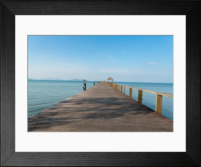 Framed Print : Wooden pier with boat in Phuket, Thailand. Summer, Travel, Vacation and Holiday concept Framed Print : Wooden pier with boat in Phuket, Thailand. Summer, Travel, Vacation and Holiday concept