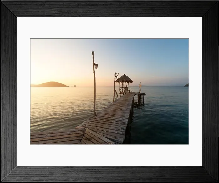 Framed Print : Wooden pier between sunset in Phuket, Thailand. Summer, Travel, Vacation and Holiday concept