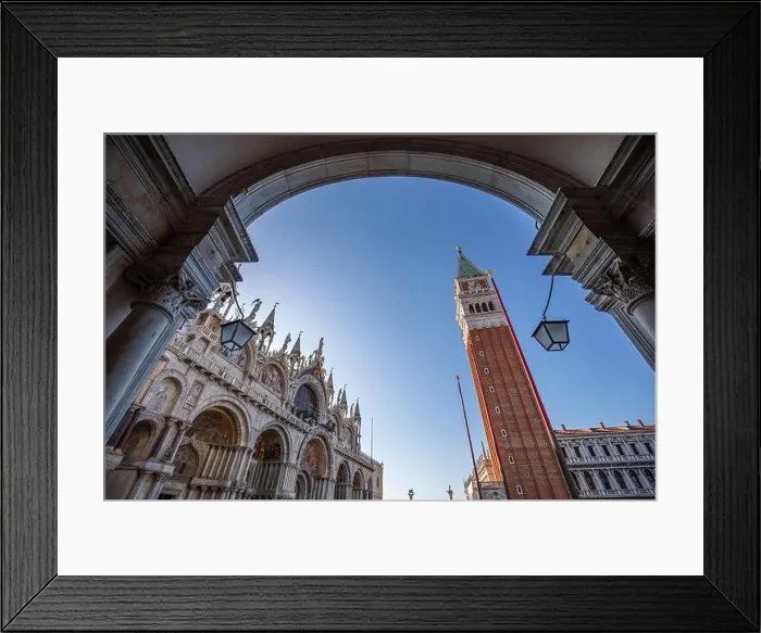 Framed Print : Hallway sunny panorama view at Piazza San Marco in Venice, Italy. Amazing artistic travel landscape, Historical architecture of Venice Framed Print : Hallway sunny panorama view at Piazza San Marco in Venice, Italy. Amazing artistic travel landscape, Historical architecture of Venice