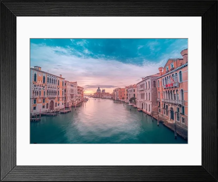 Framed Print : Amazing summer travel landscape. Stunning sunrise sunset over Grand Canal and Basilica Santa Maria della Salute in Venice, Italy. Relaxing colors Framed Print : Amazing summer travel landscape. Stunning sunrise sunset over Grand Canal and Basilica Santa Maria della Salute in Venice, Italy. Relaxing colors