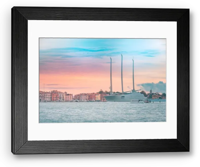 Framed Print : 09.22.19. Venice, Italy: Sailing Yacht A, worlds biggest luxury yacht, sailboat, anchored in Venice, Grand Canal. Waterfront in Venice and moored sail Framed Print : 09.22.19. Venice, Italy: Sailing Yacht A, worlds biggest luxury yacht, sailboat, anchored in Venice, Grand Canal. Waterfront in Venice and moored sail