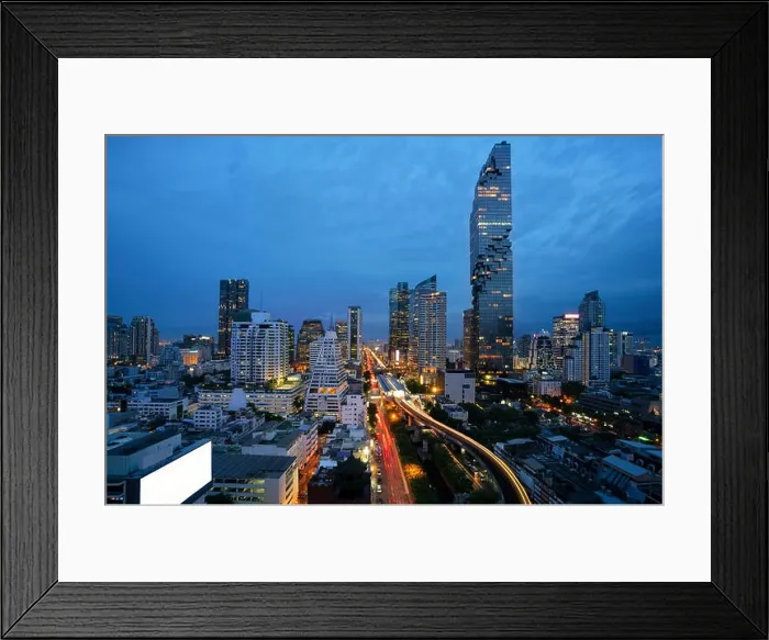 Framed Print : Bangkok Transportation at Dusk with Modern Business Building from top view in Bangkok, Thailand Framed Print : Bangkok Transportation at Dusk with Modern Business Building from top view in Bangkok, Thailand