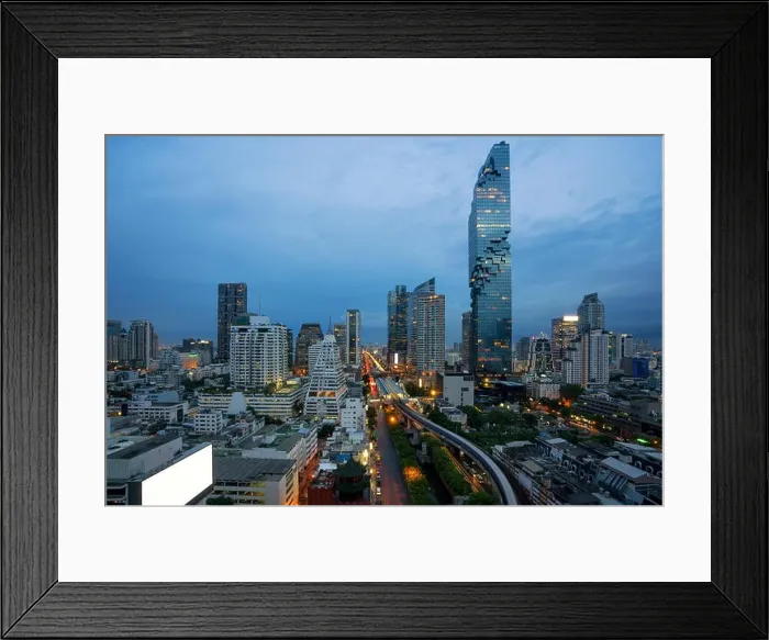 Framed Print : Bangkok Transportation at Dusk with Modern Business Building from top view in Bangkok, Thailand Framed Print : Bangkok Transportation at Dusk with Modern Business Building from top view in Bangkok, Thailand