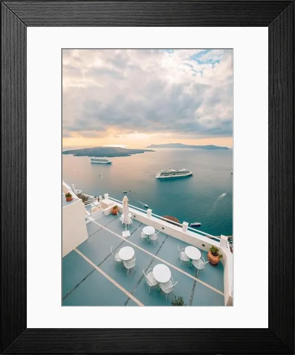 Framed Print : Fantastic evening view of Santorini island. Picturesque spring sunset on famous view resort Fira, Greece, Europe. Traveling concept background. Sunset Framed Print : Fantastic evening view of Santorini island. Picturesque spring sunset on famous view resort Fira, Greece, Europe. Traveling concept background. Sunset