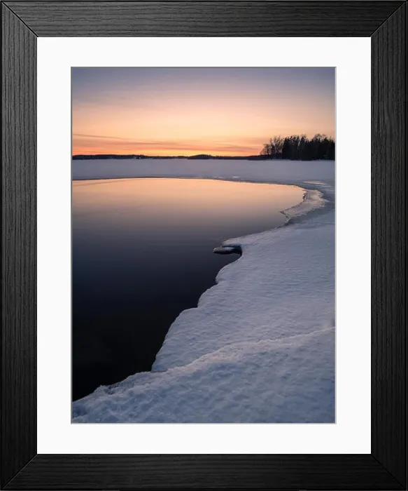 Framed Print : Scenic landscape with melted lake an sunset at evening in Finland Framed Print : Scenic landscape with melted lake an sunset at evening in Finland