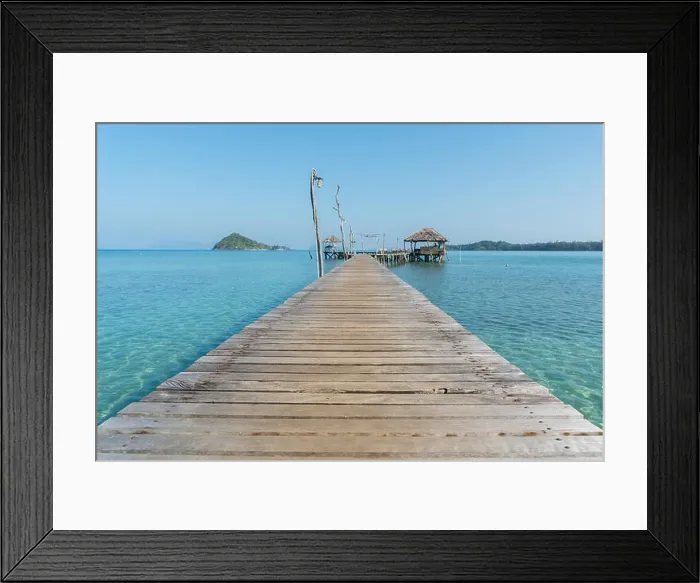 Framed Print : Wooden pier with hut in Phuket, Thailand. Summer, Travel, Vacation and Holiday concept Framed Print : Wooden pier with hut in Phuket, Thailand. Summer, Travel, Vacation and Holiday concept