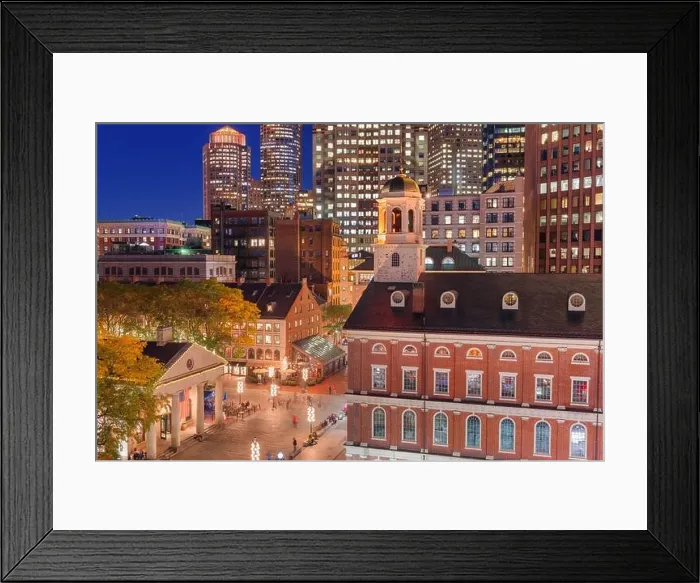 Framed Print : Boston, Massachusetts, USA skyline and market at dusk Framed Print : Boston, Massachusetts, USA skyline and market at dusk