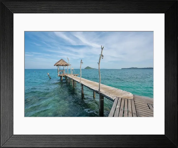 Framed Print : Wooden pier with hut in Phuket, Thailand. Summer, Travel, Vacation and Holiday concept Framed Print : Wooden pier with hut in Phuket, Thailand. Summer, Travel, Vacation and Holiday concept