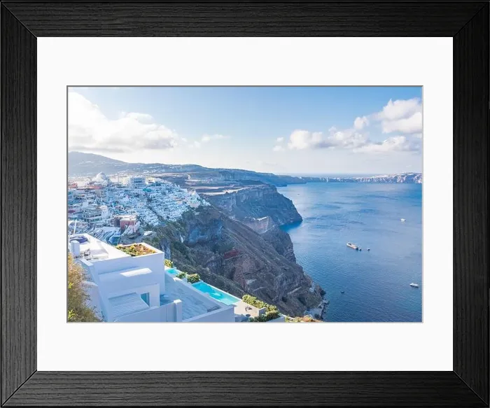 Framed Print : Amazing relax sunset evening view of Santorini island. Vacation summer sunset on the famous Fira, Greece, Santorini. Luxury travel concept background Framed Print : Amazing relax sunset evening view of Santorini island. Vacation summer sunset on the famous Fira, Greece, Santorini. Luxury travel concept background