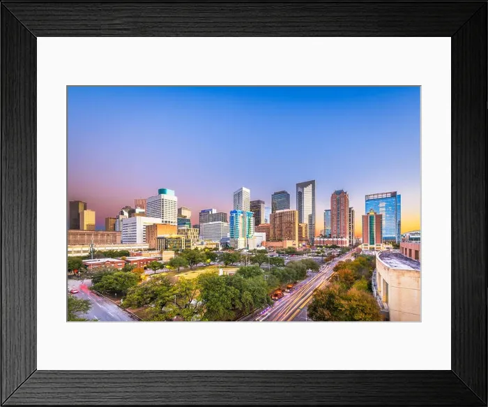 Framed Print : Houston, Texas, USA downtown park and skyline at twilight Framed Print : Houston, Texas, USA downtown park and skyline at twilight