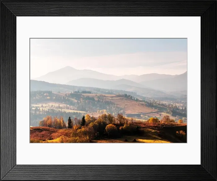 Framed Print : Picturesque autumn mountains with red beech forest in the Carpathian mountains, Ukraine. Landscape photography Framed Print : Picturesque autumn mountains with red beech forest in the Carpathian mountains, Ukraine. Landscape photography