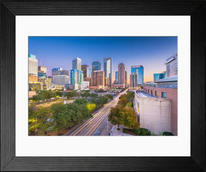 Framed Print : Houston, Texas, USA downtown park and skyline at twilight Framed Print : Houston, Texas, USA downtown park and skyline at twilight