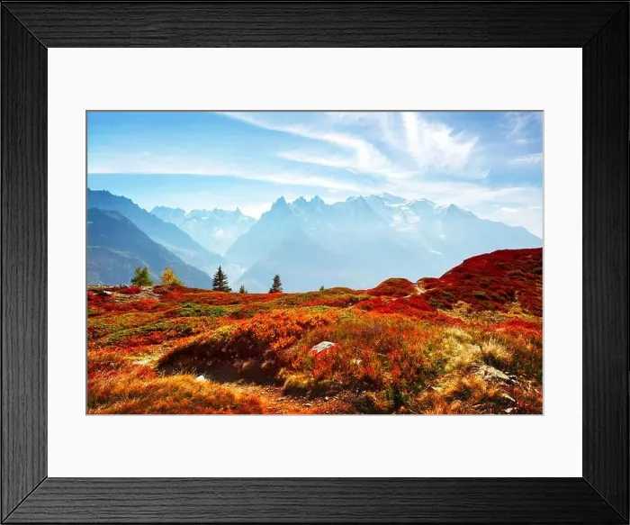 Framed Print : Amazing view on Monte Bianco mountains range with with Monblan on background. Vallon de Berard Nature Preserve, Chamonix, Graian Alps