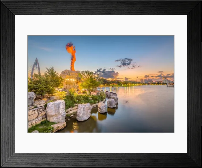 Framed Print : Wichita, Kansas, USA downtown skyline at dusk from the Keeper of the Plains Framed Print : Wichita, Kansas, USA downtown skyline at dusk from the Keeper of the Plains
