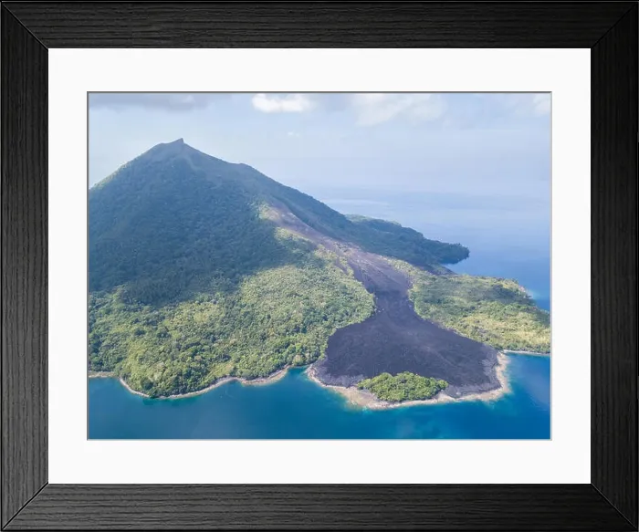 Framed Print : A recent lava flow is seen from a birds eye view on Banda Neira in the Banda Sea. This region is in the Coral Triangle and has high biodiversity Framed Print : A recent lava flow is seen from a birds eye view on Banda Neira in the Banda Sea. This region is in the Coral Triangle and has high biodiversity