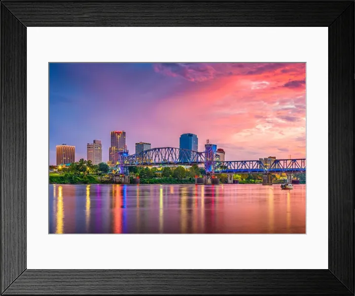 Framed Print : Little Rock, Arkansas, USA skyline on the Arkansas River at dusk Framed Print : Little Rock, Arkansas, USA skyline on the Arkansas River at dusk