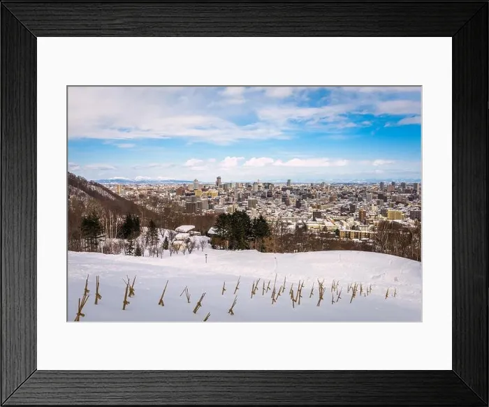 Framed Print : Sapporo, Japan cityscape from Asahiyama Memorial Park in winter Framed Print : Sapporo, Japan cityscape from Asahiyama Memorial Park in winter