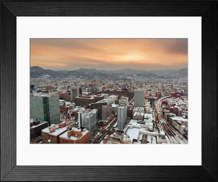 Framed Print : Sapporo, Hokkaido, Japan downtown skyline from above at twilight Framed Print : Sapporo, Hokkaido, Japan downtown skyline from above at twilight