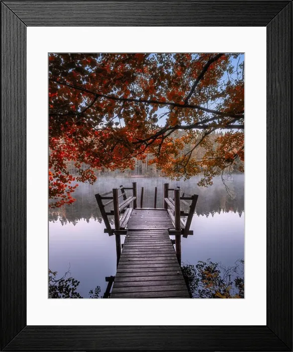 Framed Print : Beautiful fall colors with wooden pier and peaceful lake at autumn morning in Finland Framed Print : Beautiful fall colors with wooden pier and peaceful lake at autumn morning in Finland