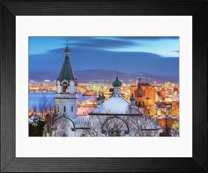 Framed Print : Hakodate, Japan orthodox church and cityscape Framed Print : Hakodate, Japan orthodox church and cityscape