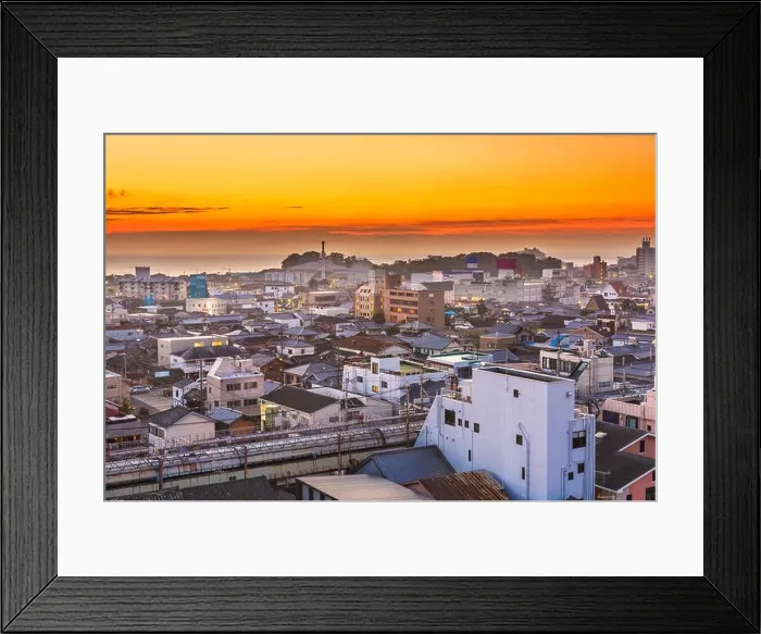 Framed Print : Shimabara, Nagasaki, Japan downtown skyline at dawn facing Ariake Bay Framed Print : Shimabara, Nagasaki, Japan downtown skyline at dawn facing Ariake Bay