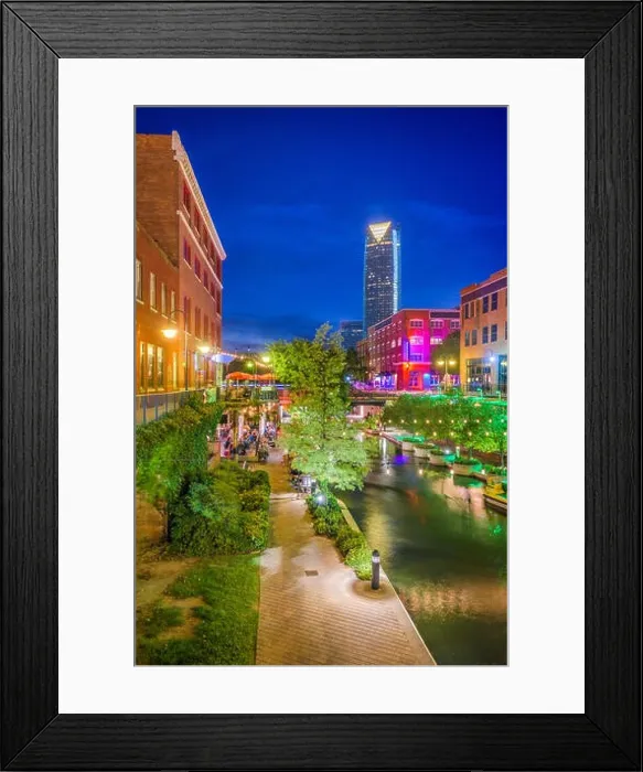 Framed Print : Oklahoma City, Oklahoma, USA cityscape in Bricktown at dusk Framed Print : Oklahoma City, Oklahoma, USA cityscape in Bricktown at dusk