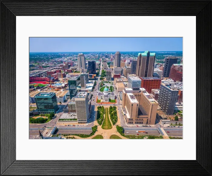 Framed Print : St. Louis, Missouri, USA downtown skyline from above Framed Print : St. Louis, Missouri, USA downtown skyline from above