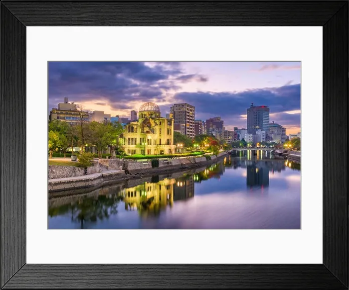 Framed Print : Hiroshima, Japan skyline and Atomic Dome at twilight on the river Framed Print : Hiroshima, Japan skyline and Atomic Dome at twilight on the river