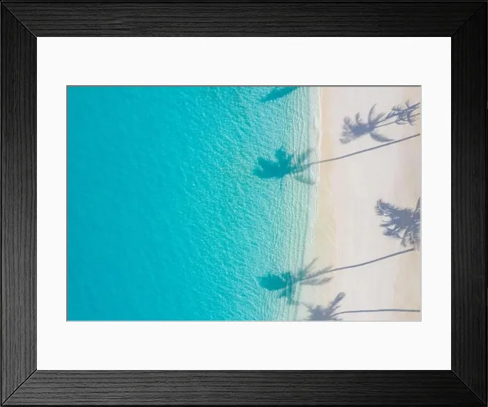 Framed Print : Aerial sunset beach, beautiful coastline. Palm trees and amazing sea lagoon. Turquoise water, white sand with palm tree shadow, tropical paradise Framed Print : Aerial sunset beach, beautiful coastline. Palm trees and amazing sea lagoon. Turquoise water, white sand with palm tree shadow, tropical paradise