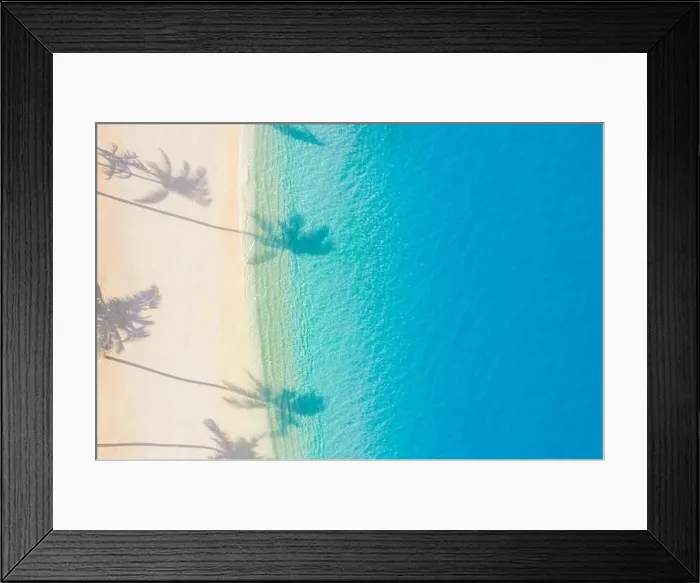 Framed Print : Aerial sunset beach, beautiful coastline. Palm trees and amazing sea lagoon. Turquoise water, white sand with palm tree shadow, tropical paradise Framed Print : Aerial sunset beach, beautiful coastline. Palm trees and amazing sea lagoon. Turquoise water, white sand with palm tree shadow, tropical paradise
