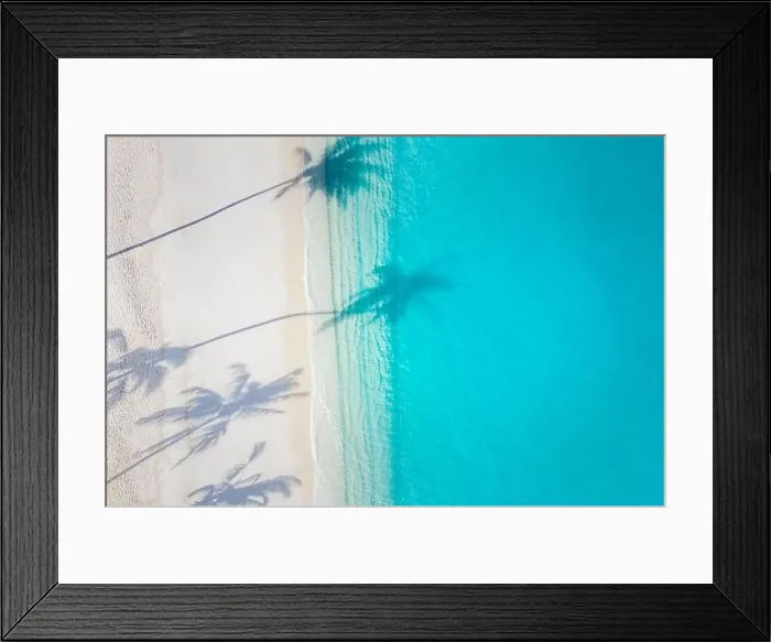 Framed Print : Aerial beach, beautiful coastline. Palm trees and amazing sea lagoon. Turquoise water, white sand with palm tree shadow, sunny day, tropical paradise Framed Print : Aerial beach, beautiful coastline. Palm trees and amazing sea lagoon. Turquoise water, white sand with palm tree shadow, sunny day, tropical paradise